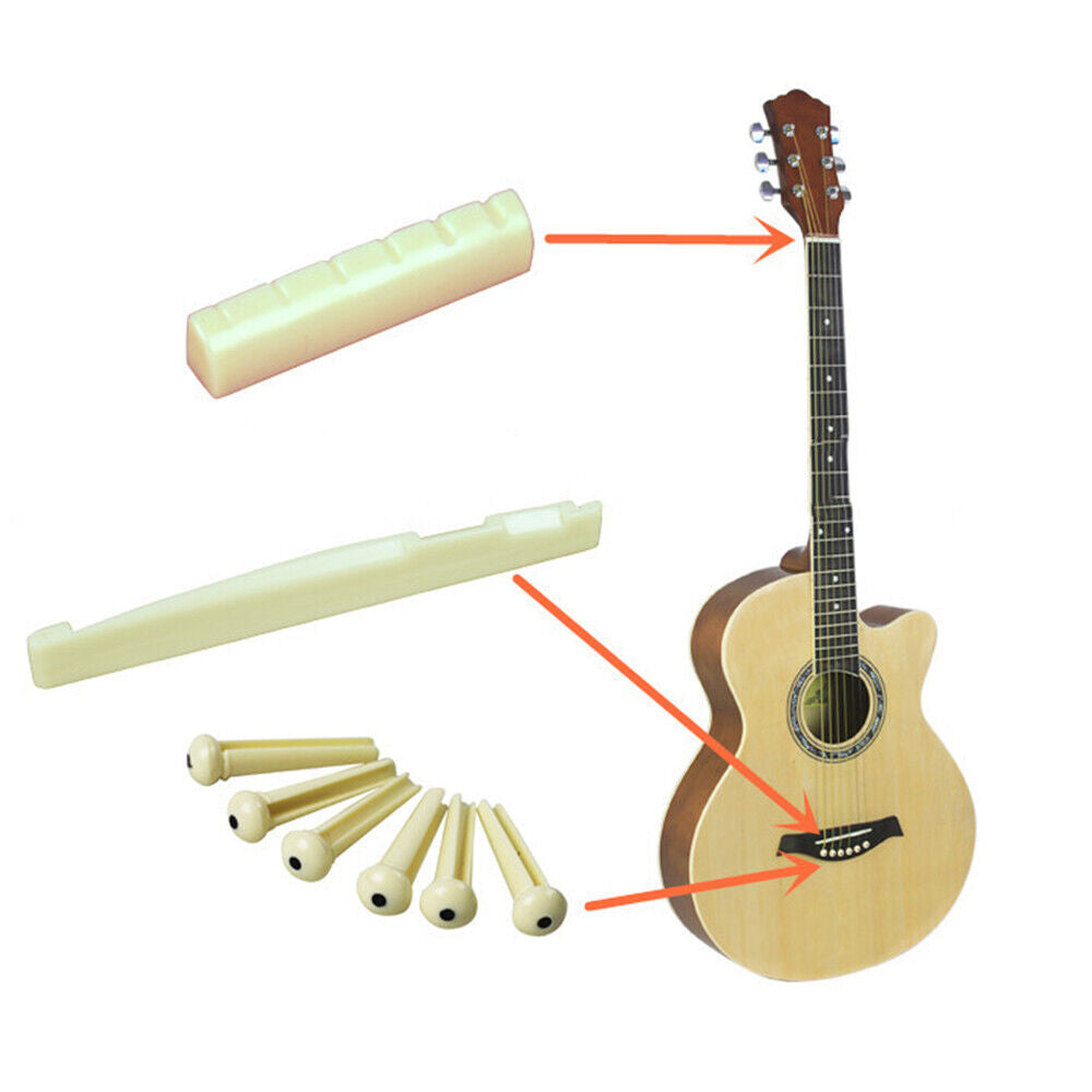 Easy To Install Acoustic Guitar Parts Bridge Pins & Nut & Saddle Plastic