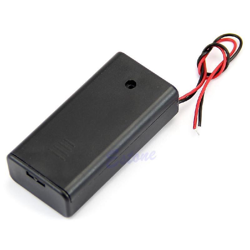 Hard Plastic Battery Case Holder Storage Box for 2X AA Battery with Wire Leads