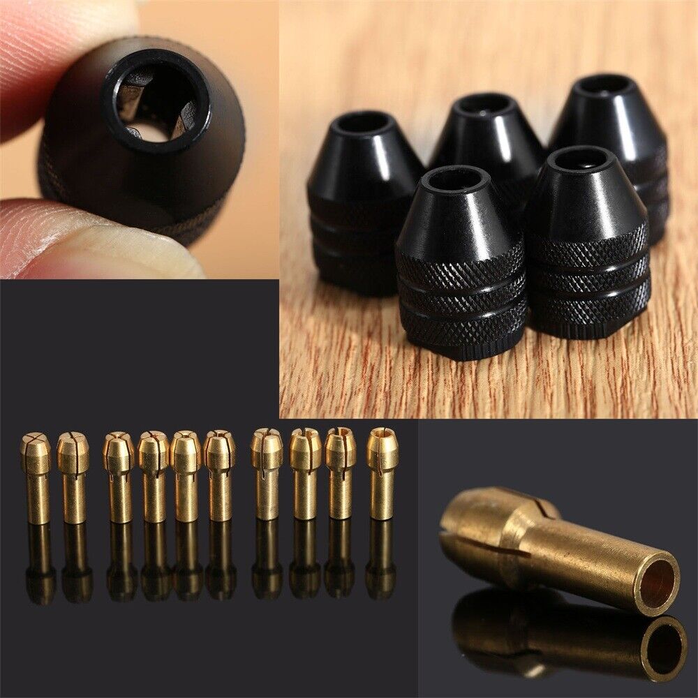 10pcs 0.5mm-3.2mm Brass Collet Chuck Bits & M8 Keyless Chuck Rotary Tool Kit C6B