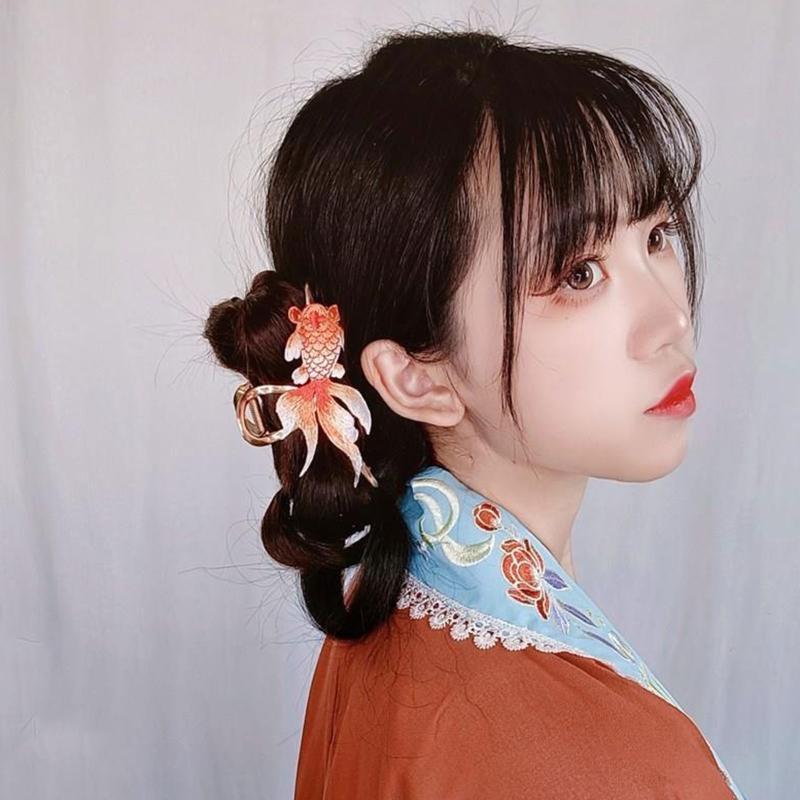 Alloy Hair Clip for Women Large Embroider Koi Barrettes Non Slip Hair Jaw Clip