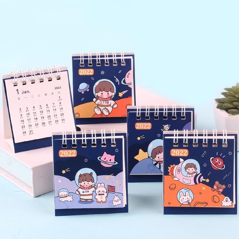 2022 Cartoon Calendar Mini Decorative Calendar 360 Flipping Writable Portable