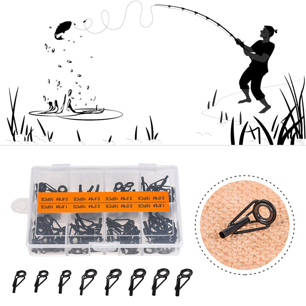 80pcs Fishing Rod Guide Tip DIY Multi-Size Sea Rod Steel Ceramic Guide Ring