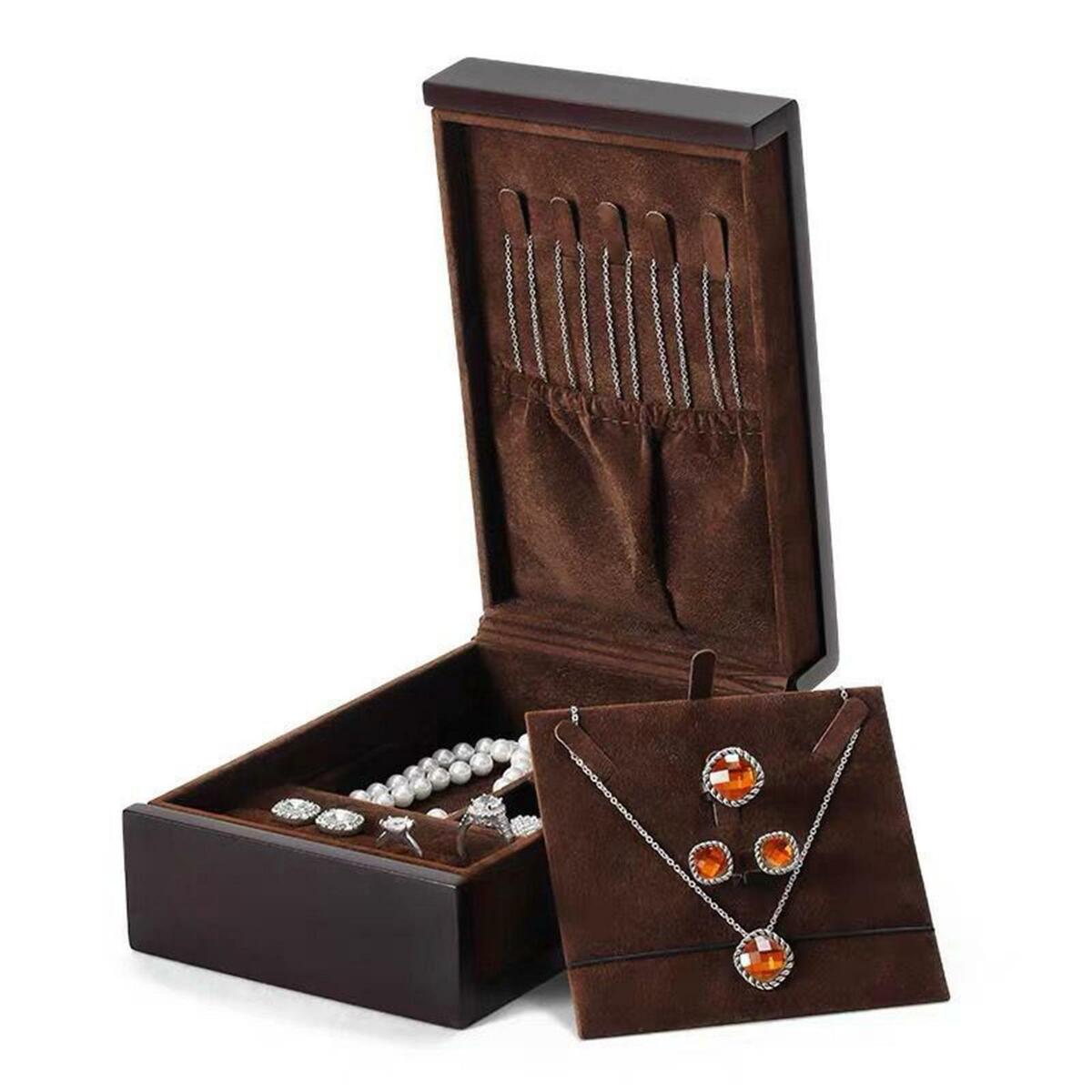 Wooden Jewelry Box Earrings Rings Studs Travel Case Display Holder Showcase