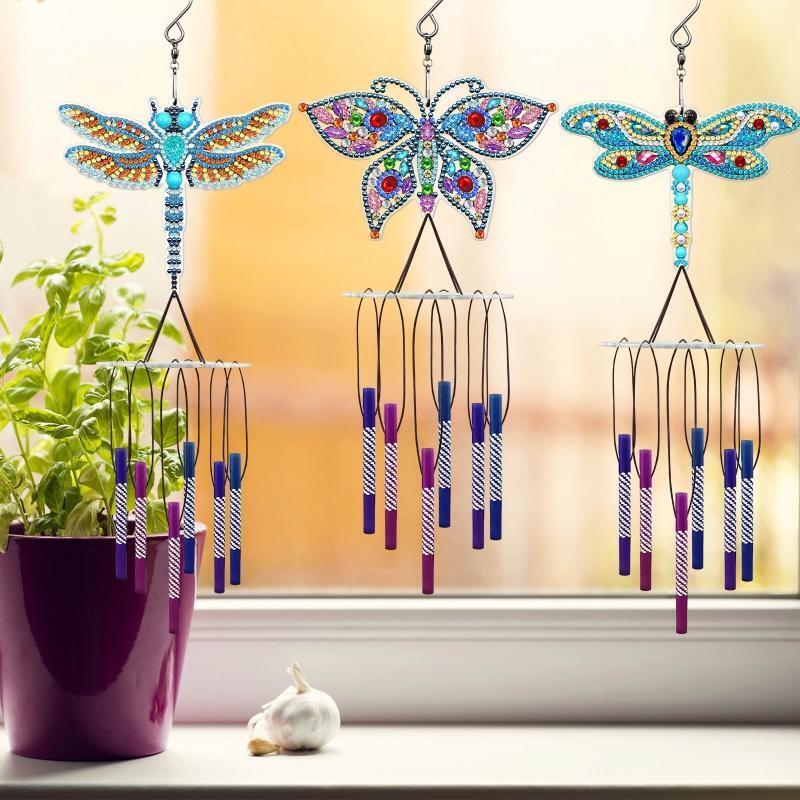 DIY Colored Dragonfly Diamond Painting Wind Chime Pendant Suncatcher Ornament