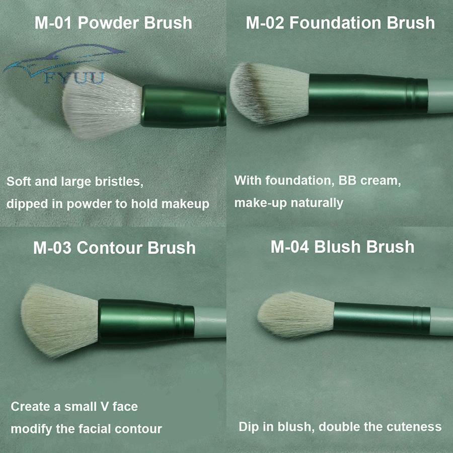13 x Green Makeup Brushes Kit Eye/Shadow/Foundation/Blush Blending Cosmetic Tool