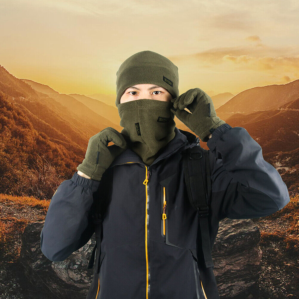 3pcs Fleece Hat Men Women Winter Hiking Camping Scarf Beanie Cap Gloves Set