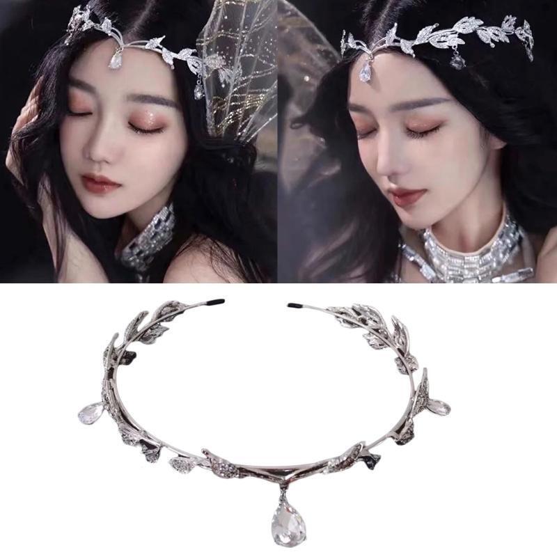 Rhinestone Crown Teardrop Forehead Headband Bridal Wedding Hair Accessories
