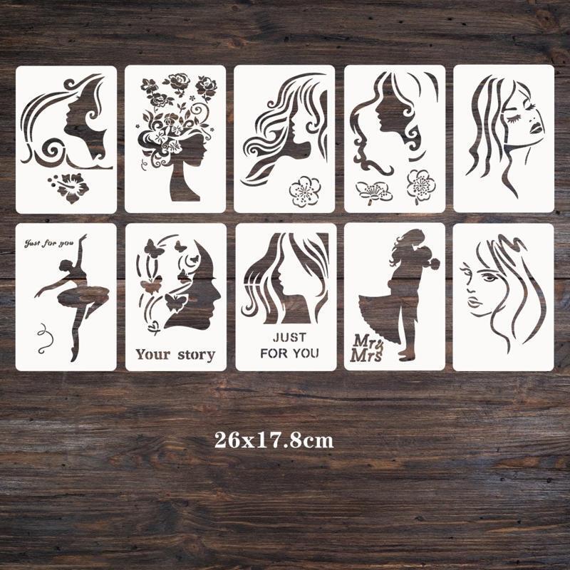 Beautiful Women  Painting Template Set of 16 Hollow Plastic Stencils DIY