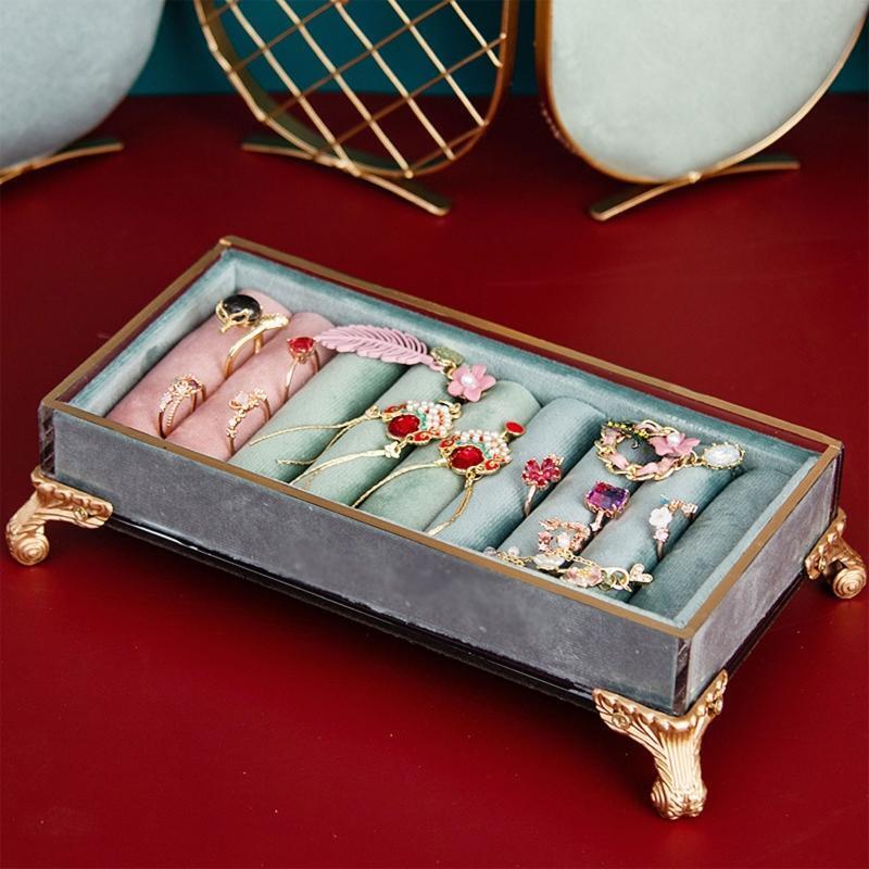 Ring Storage Tray Velvet Cloth Display Organizer Jewelry Pendant Holder