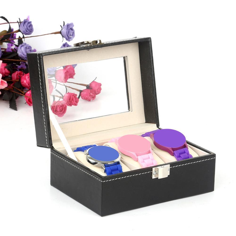 3 Slots Leather Watch Box Jewelry Bracelet Case Holder Necklace Organizer