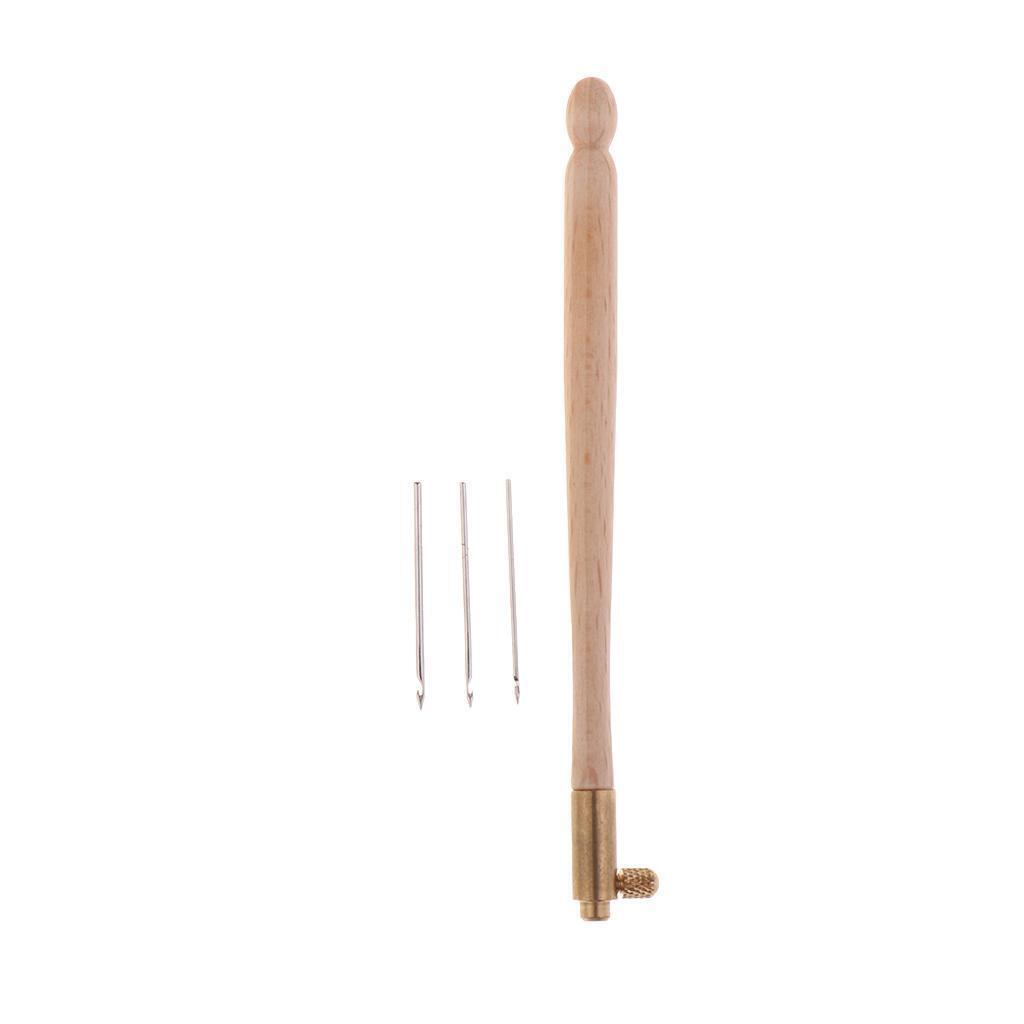 Wooden Handle  Hook & 3 Interchangeable Needles Embroidery Crochet