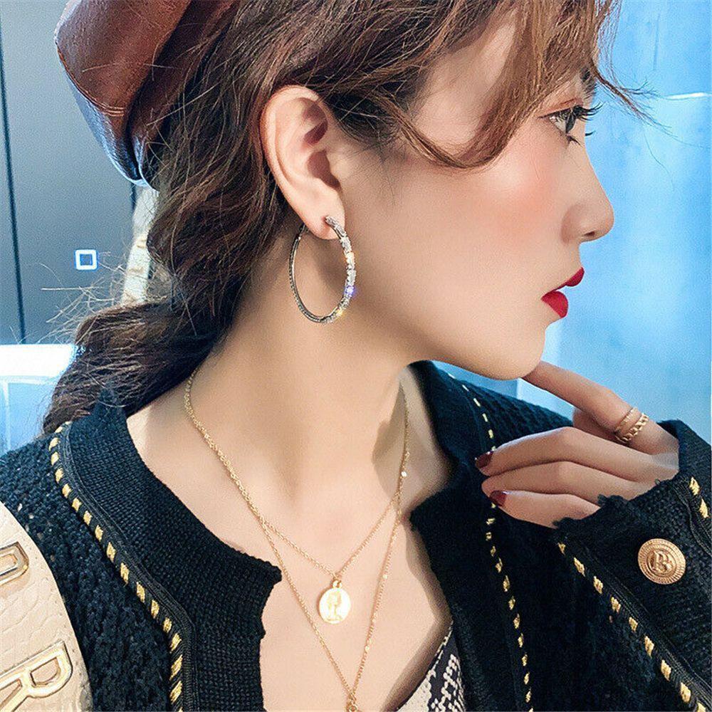Elegant Zircon Round Hoop Earrings Drop Dangle Stud Round Shape Crystal