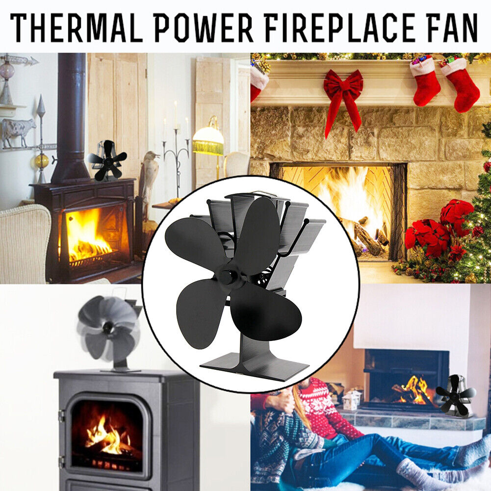 4-Blade Automatic Heat Powered Stove Fan Energy-Saving Wood Fireplace Fans