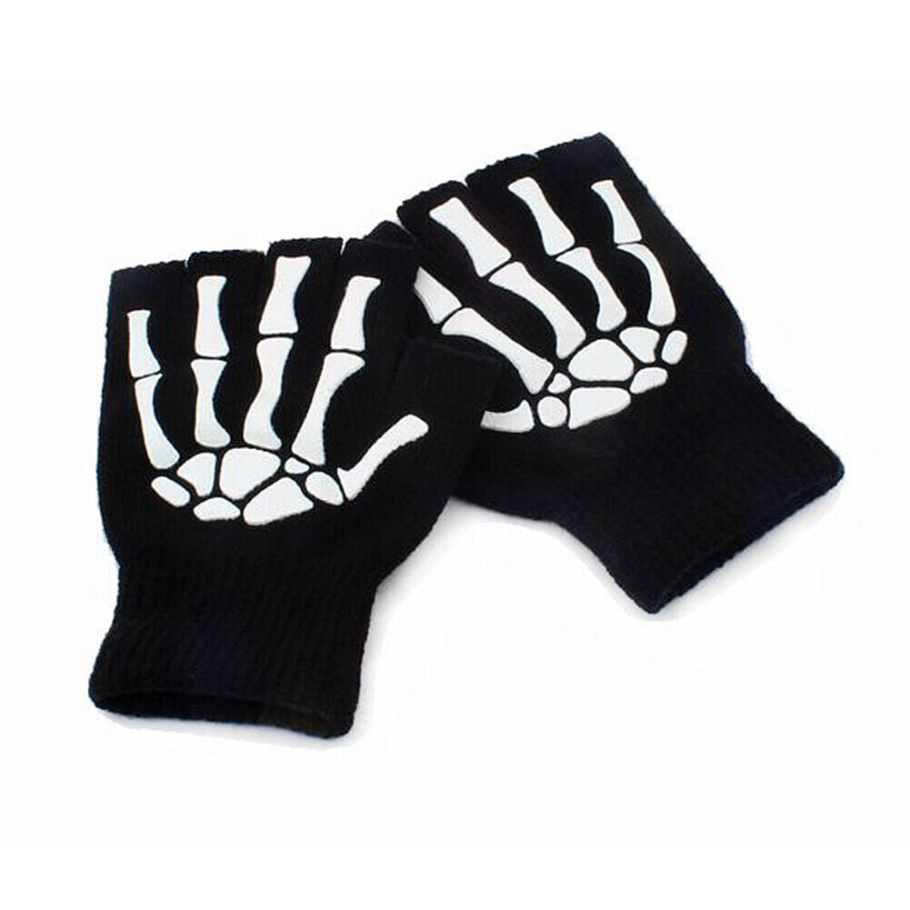 Knitting Gloves Women Men Half Finger Skeleton Cycling Mittens Hand Warmer
