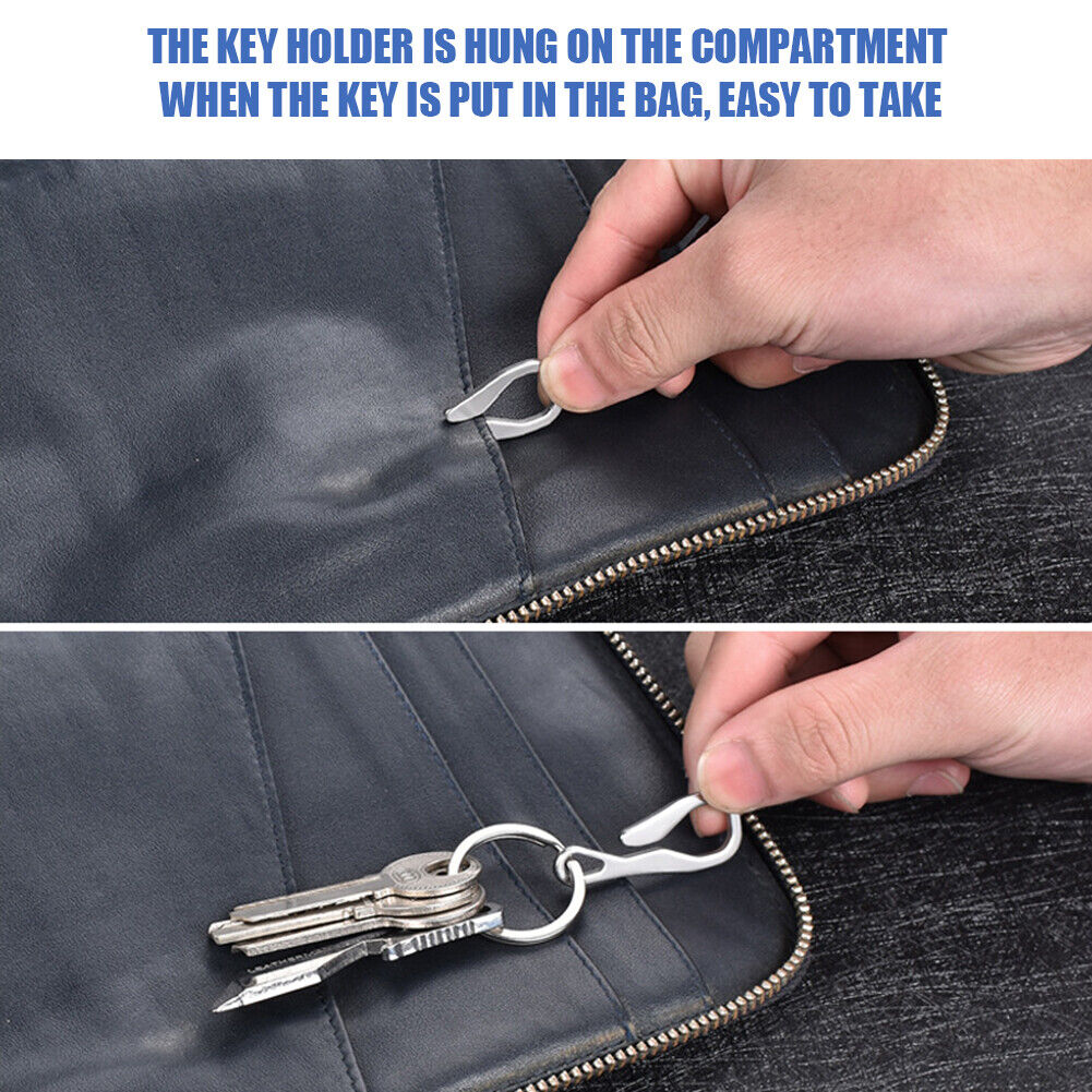 Pocket Key Organizer Clamp Stainless Steel Hanging Buckle Clip w/Keychain