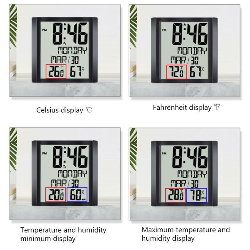 Digital Day Clock Extra Large Indoor Thermometer Hygrometer Calendar Desk & Hang