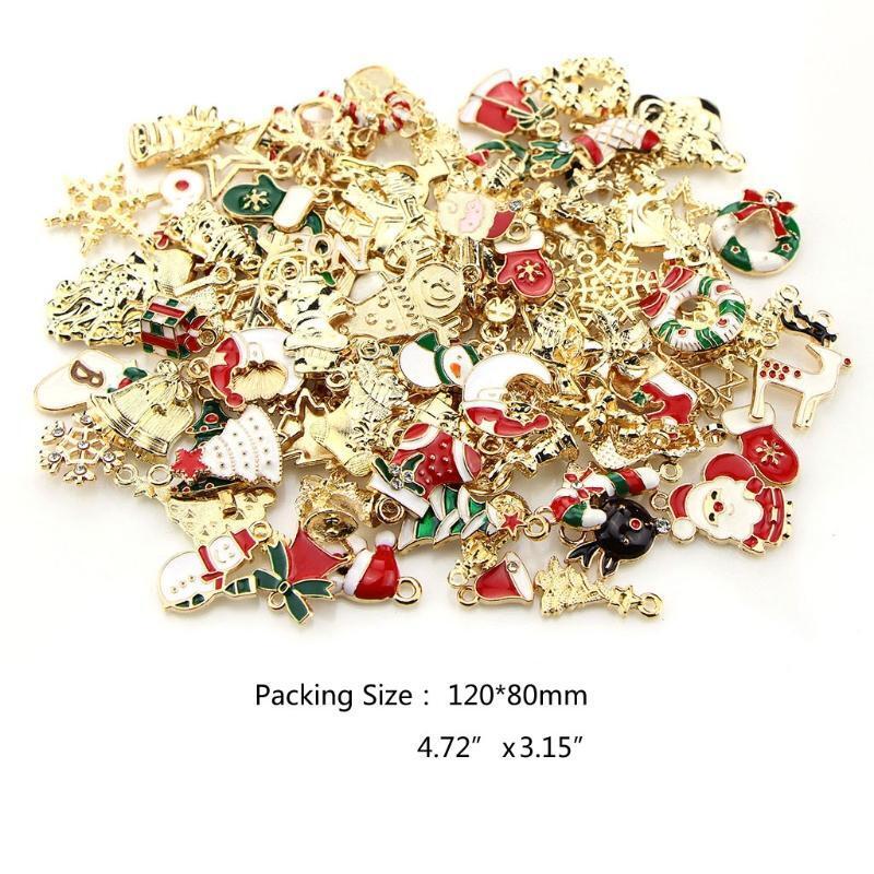 100 Pcs/Set Christmas Drop Oil Charms Bell DIY Bracelet Necklace Pendant w/ Loop