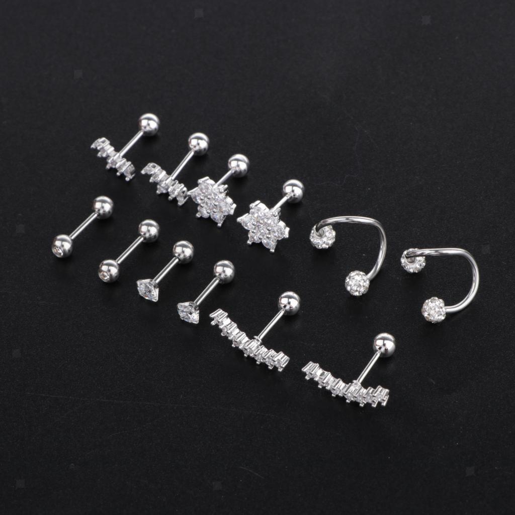 6 Pairs Ball  Earrings Zirconia Flower Ear Studs Diamond Ball