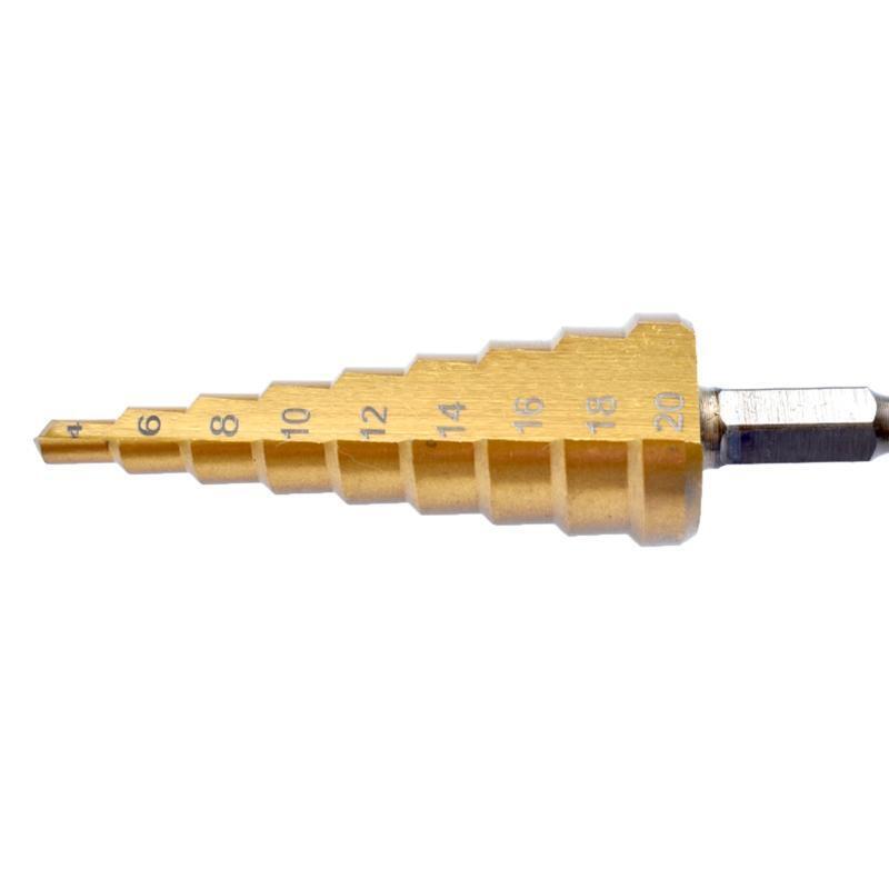 3Pcs Titanium Coated Step Drill Bit Set HSS Cone Drill Bit with 1/4" Hex  Shank