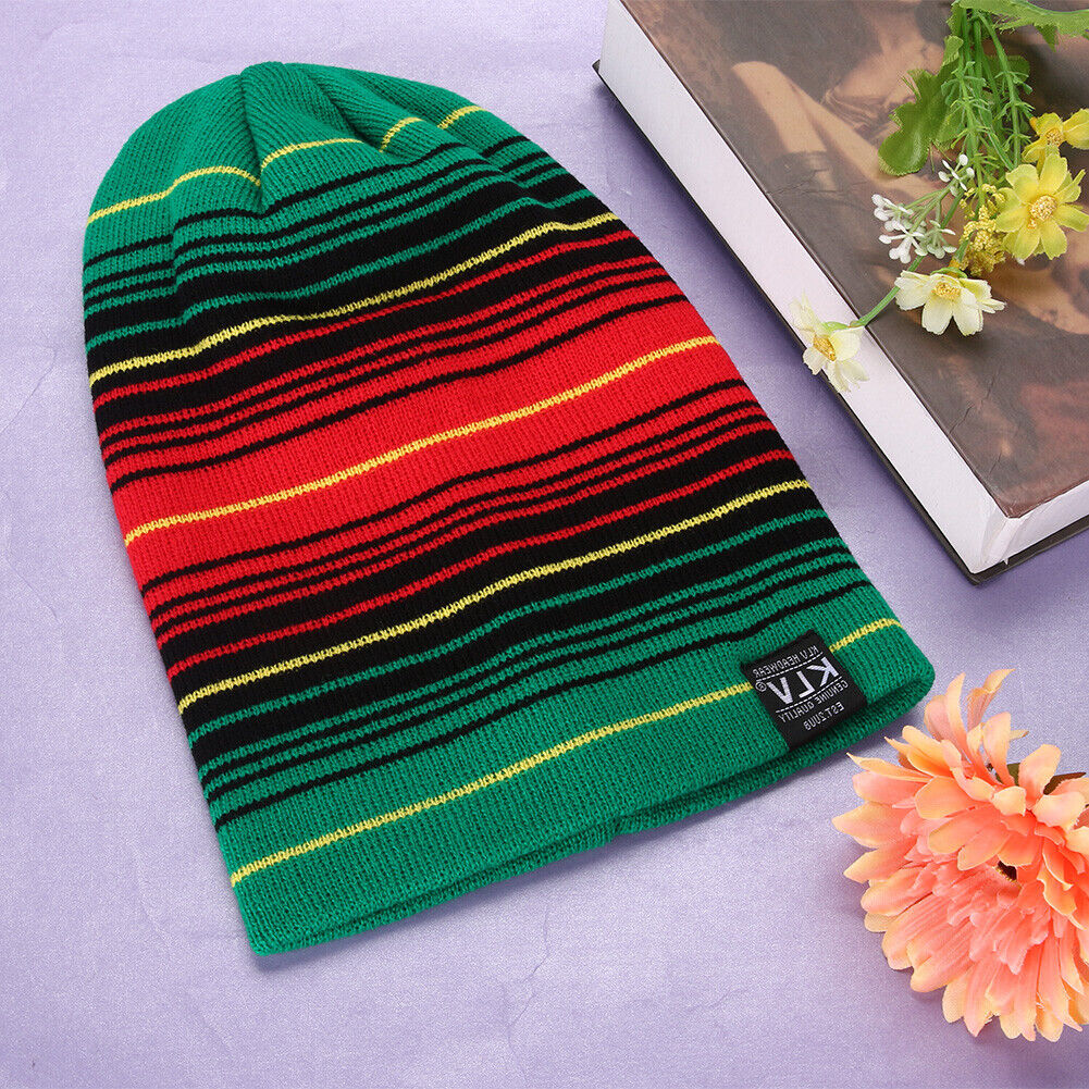 Winter Hats Multistorey Stripe Hit Wool Hip Hop Knit Beanies (Green)
