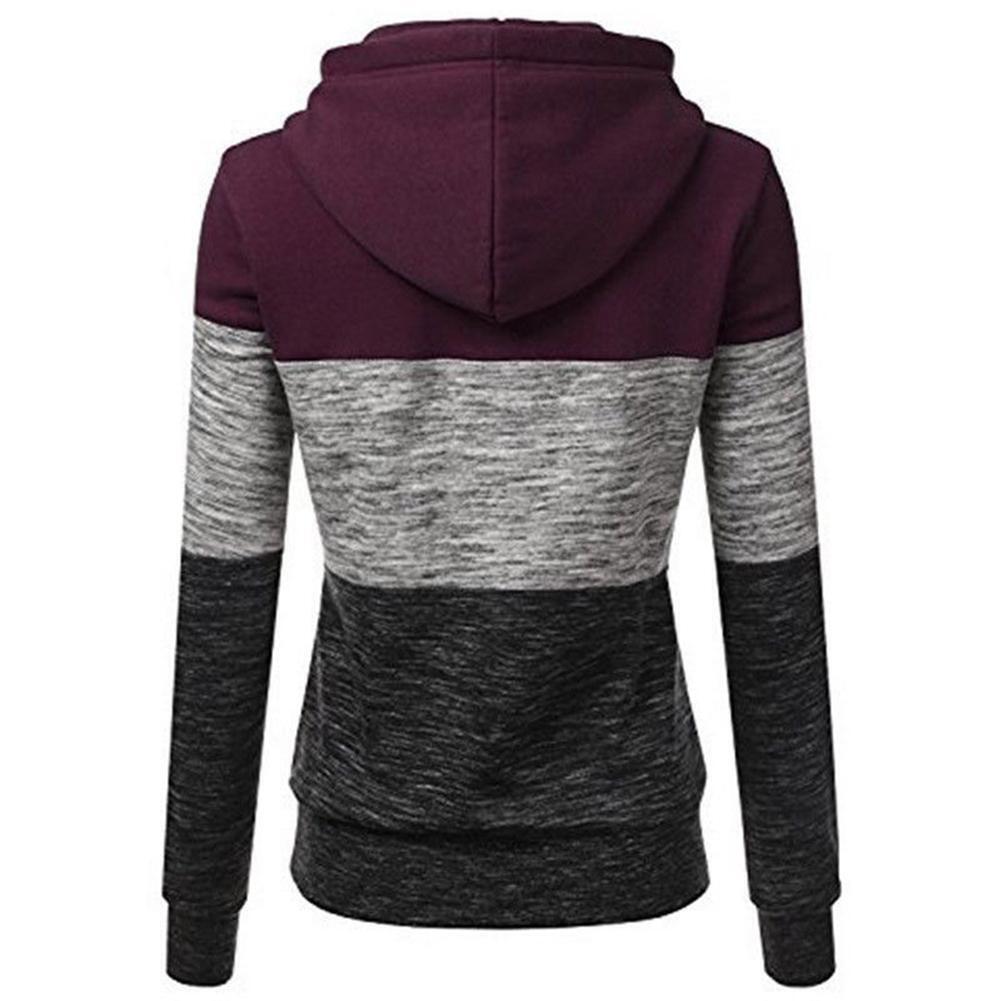 Stitching Women Long Sleeve Hit Color Autumn Leisure Hoodies (Red XL)