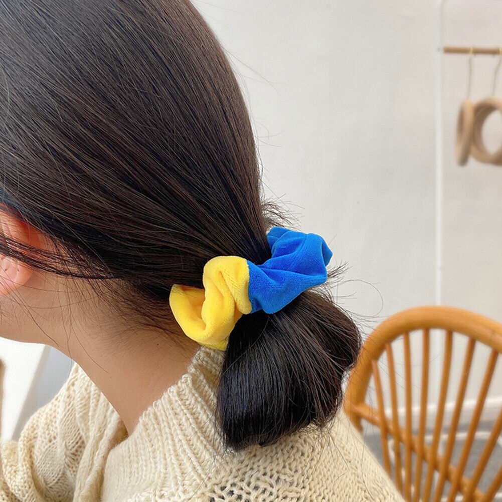 Korean Women Scrunchies Hairband Hit Color Elastic Hair Ties (Blue Yellow)