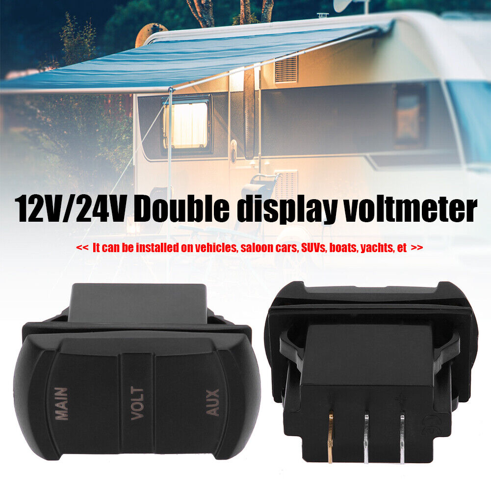 Red LED Digital Panel Double Voltmeter Rocker Switch Style Voltage Monitor