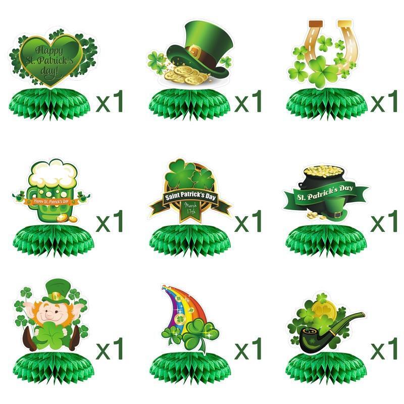 Saint Patrick's Day Honeycomb Ball Ornaments 9 Pcs Irish Clover Leprechaun Hat