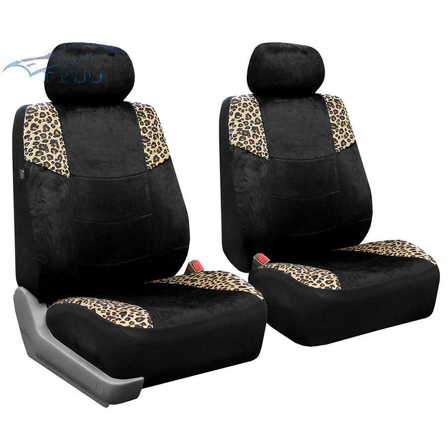 5 Seat Lush Velour Seat Cover Split Bench Leopard Full Set For Car SUV Truck