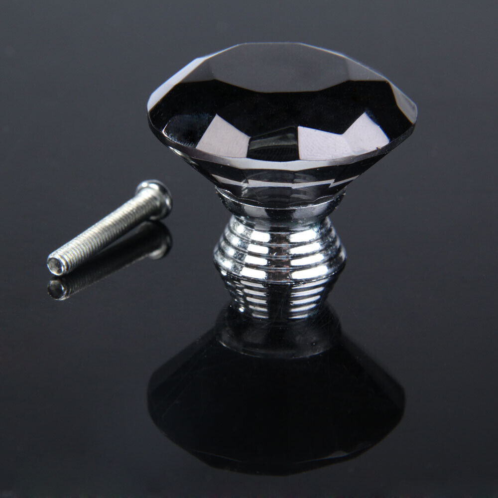 Diamond Shape Crystal Glass Drawer Cabinet Cupboard Pull Handle Knob Black6