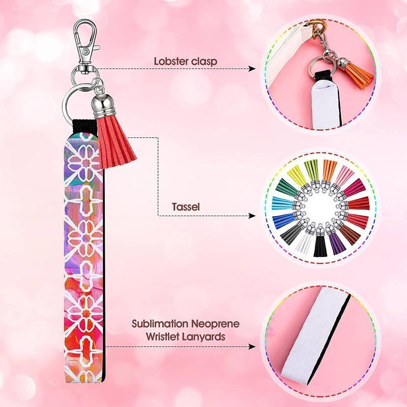 Sublimation Blank Keychain Jump Rings Self-printable Wrist Strap Lanyard Tassels
