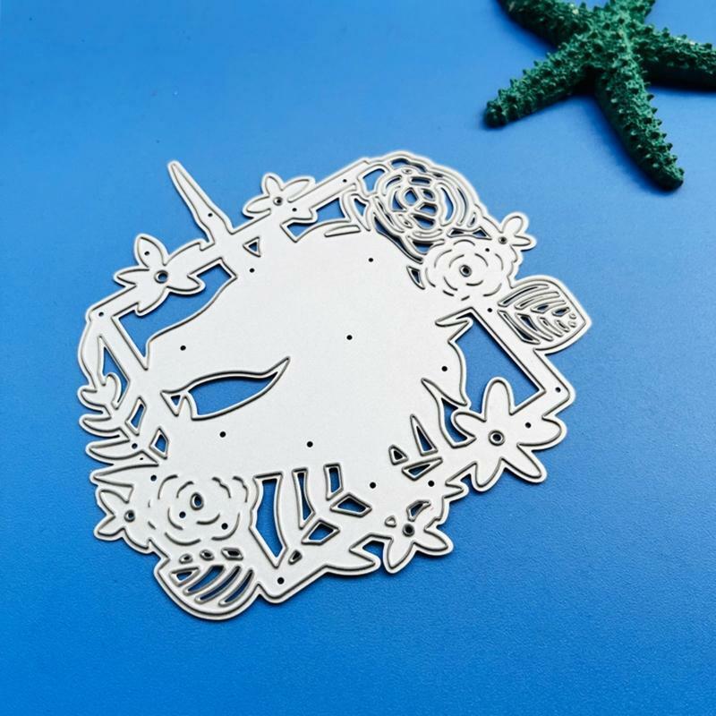 Horse Flower Square Frame Metal Cutting Dies Embossing Stencil DIYAlbum Template
