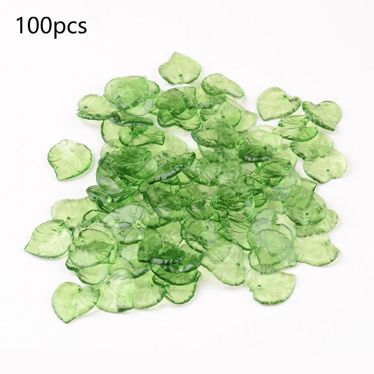 100x Green Transparent Acrylic Leaf Pendants Frosted Style Leaf Shape Bead