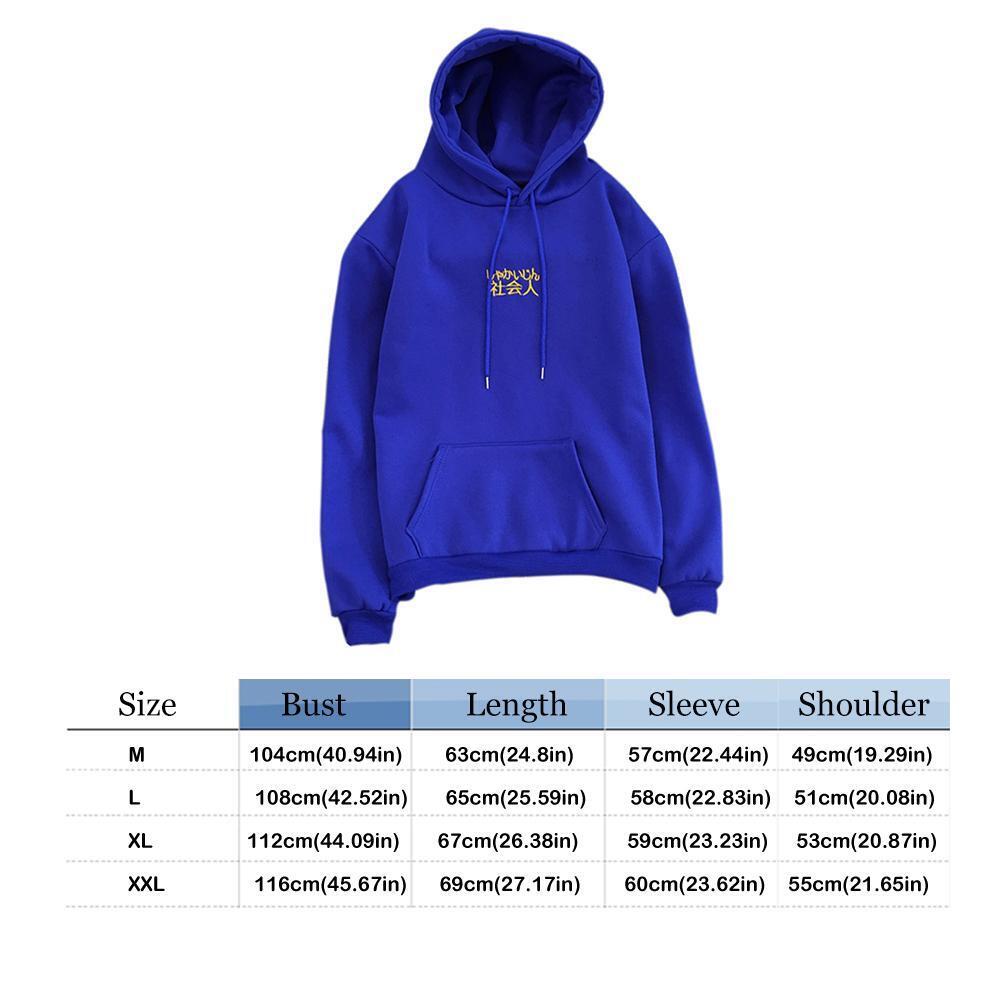 Casual Women Men Couple Winter Hoodies Loose Fleece Pocket Tops (Blue)(L)
