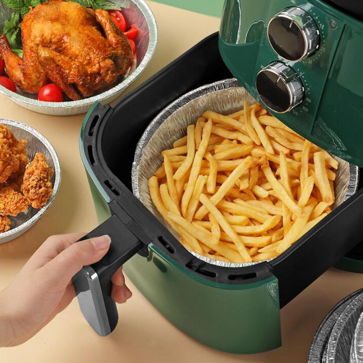 150Pieces Disposable Air Fryer Food Liner Pan Unperforated for Frying Oven