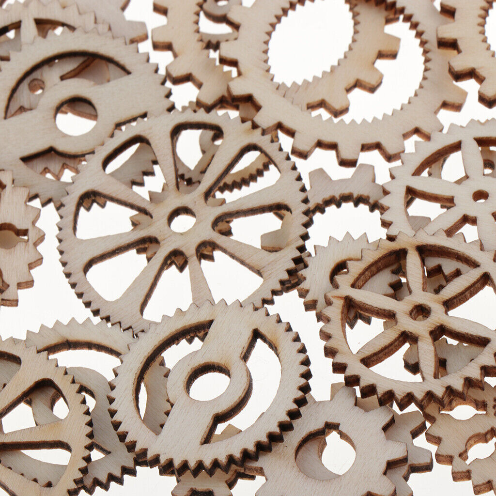 100 Pieces Mixed Size Hollow Gear Unfinished Wooden Pieces Embellishments