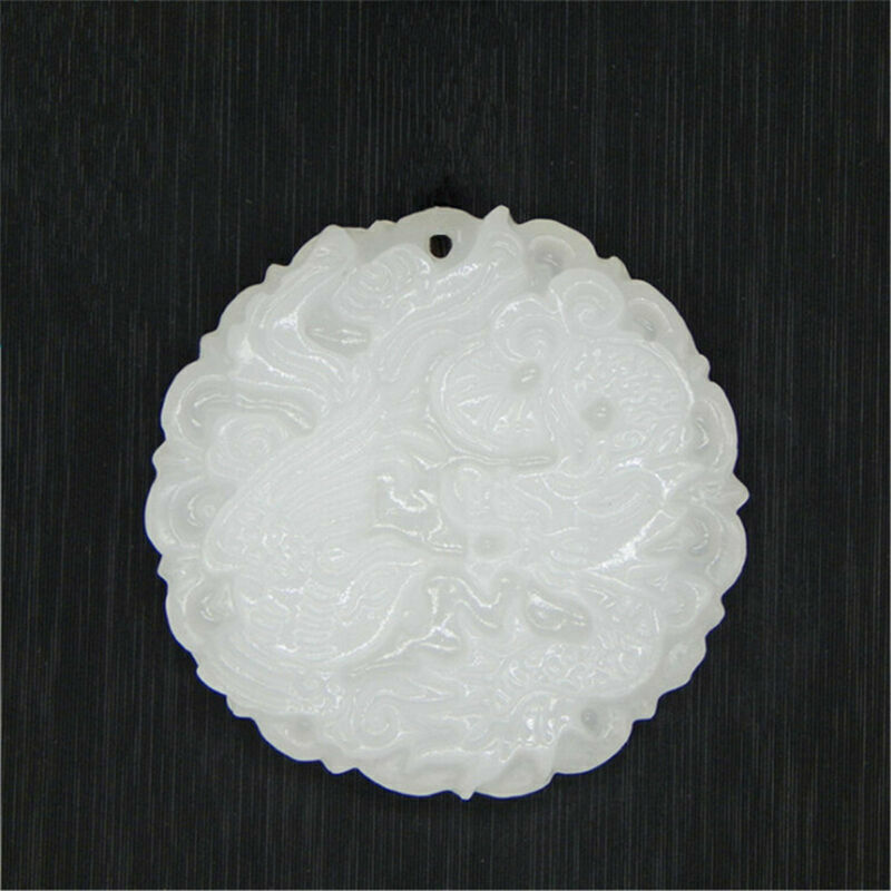 Natural White Jade Dragon Phoenix Pendant Charm Men Women Jewelry Lucky Amulet