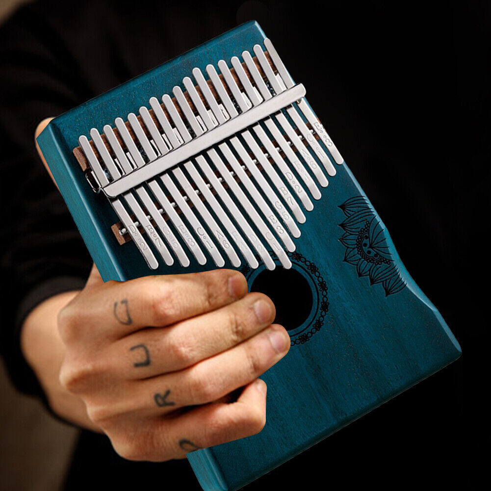 17 Key Portable Mahogany Kalimba Wooden Thumb Piano with Armrests (Blue)