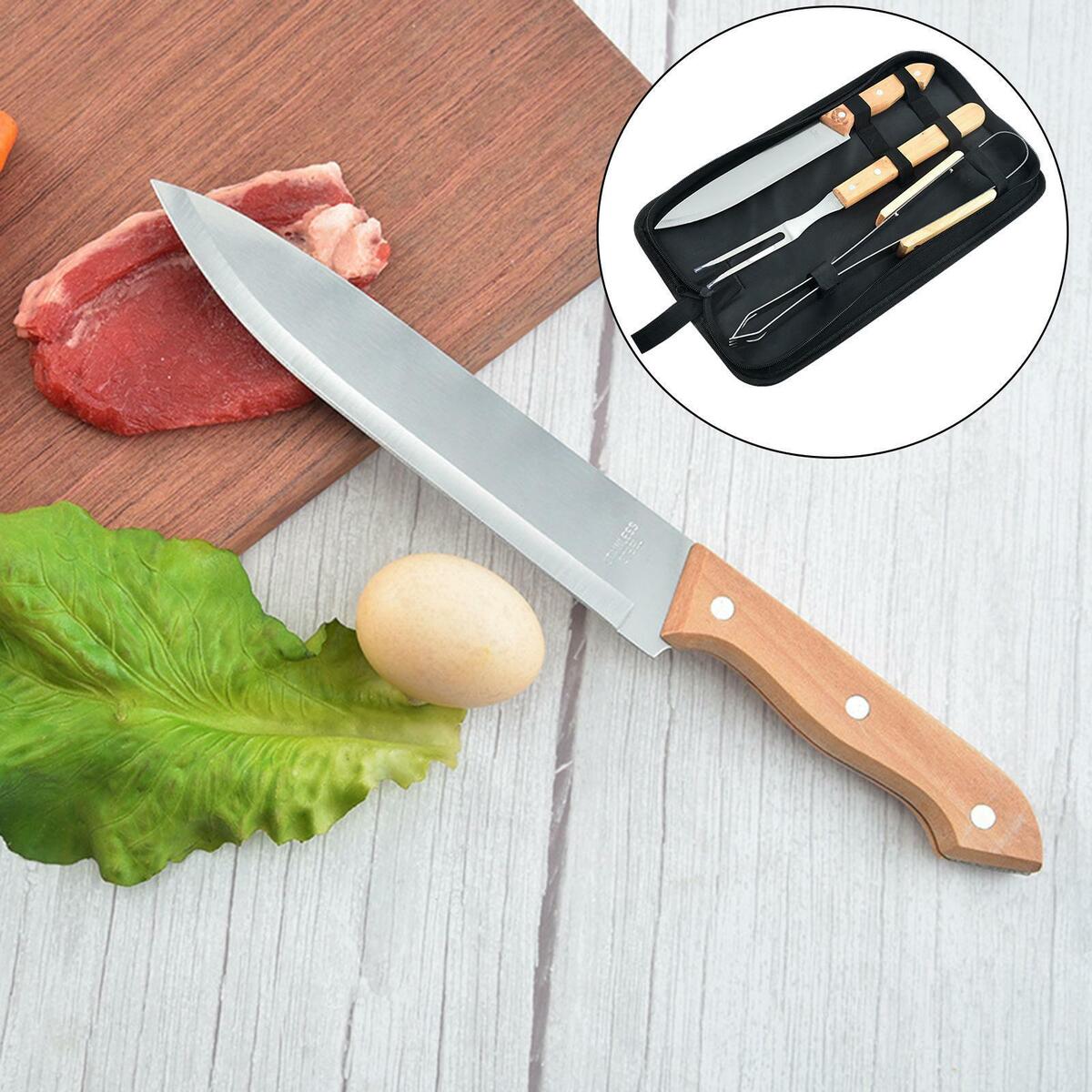 3 Pieces Stainless Steel Grill Tool Set for Cooking BBQ Party Camping Picnic