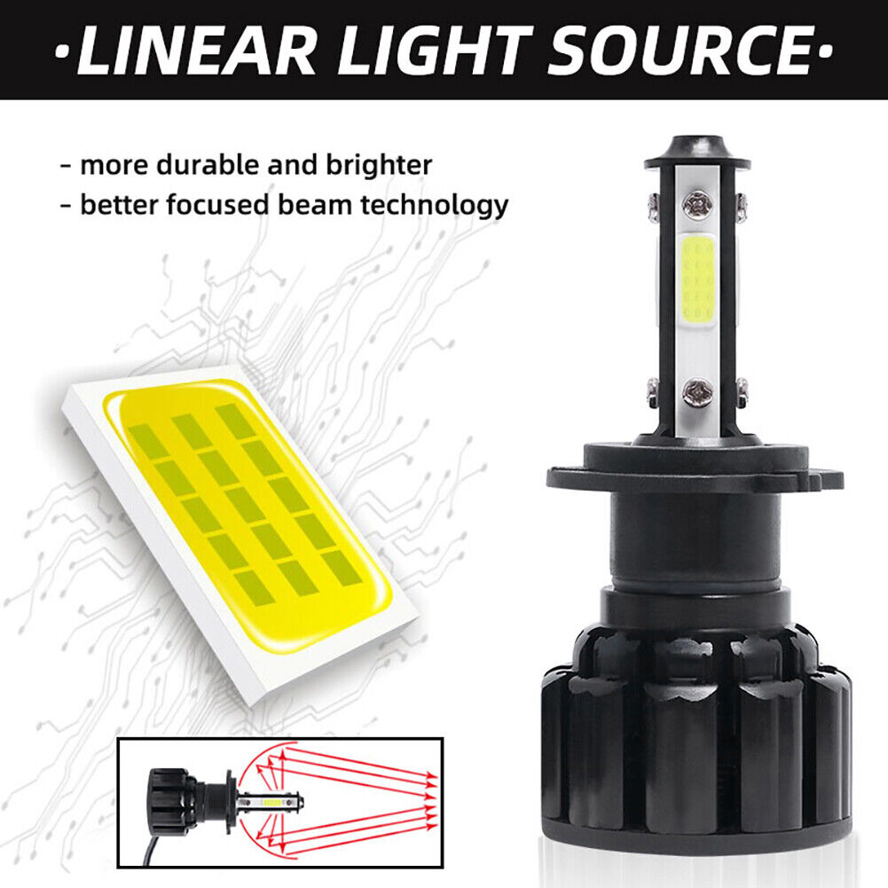 4 Sides LED Car Auto Headlight Fog Lamp Bulbs 6500K 8000LM 52W 9-32V (H7)