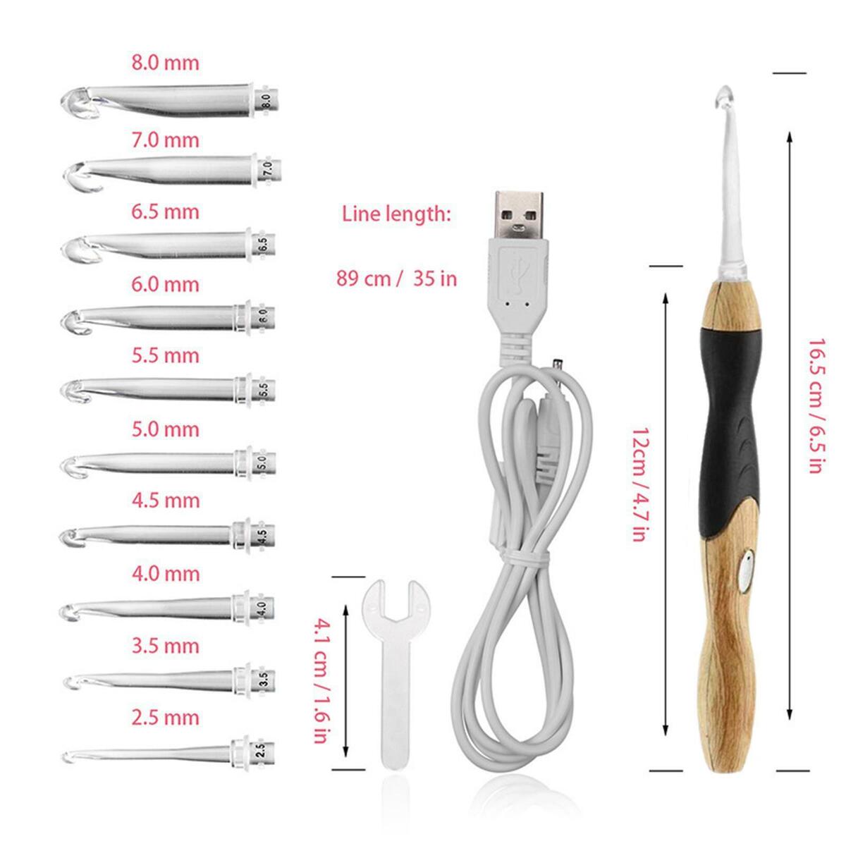 11 in 1 Lighted Crochet Hooks Set USB Charging LED  Crochet Hooks