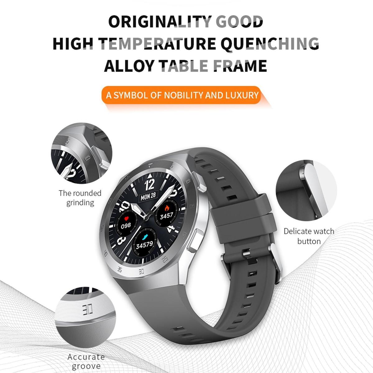 Round Sports 1.3IN Smart Watch Fitness Tracker Calorie Counter Touch Screen Grey