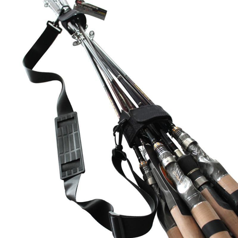 Fishing Rod Carry Strap Sling Band Adjustable Shoulder Belt Travel Tackle Holder