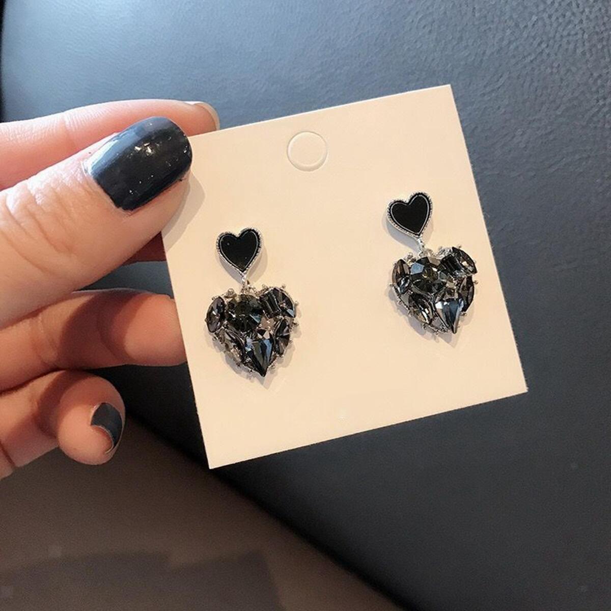 heart Stud Earrings Rhinestone 925 Alloy Jewelry Comfortable Bling Heart Stud
