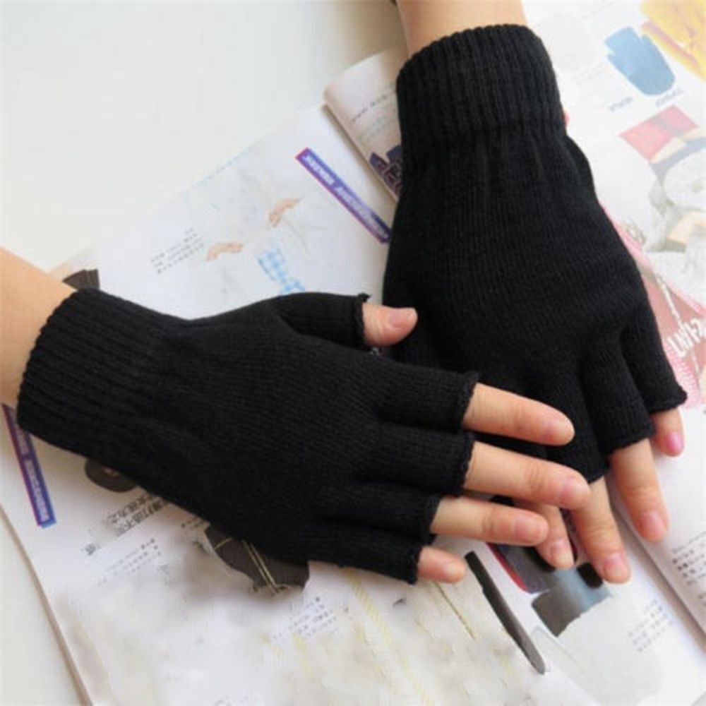 Fashion Novelty Black handwear Half Finger Warm Knitted glove Fingerless Gloves