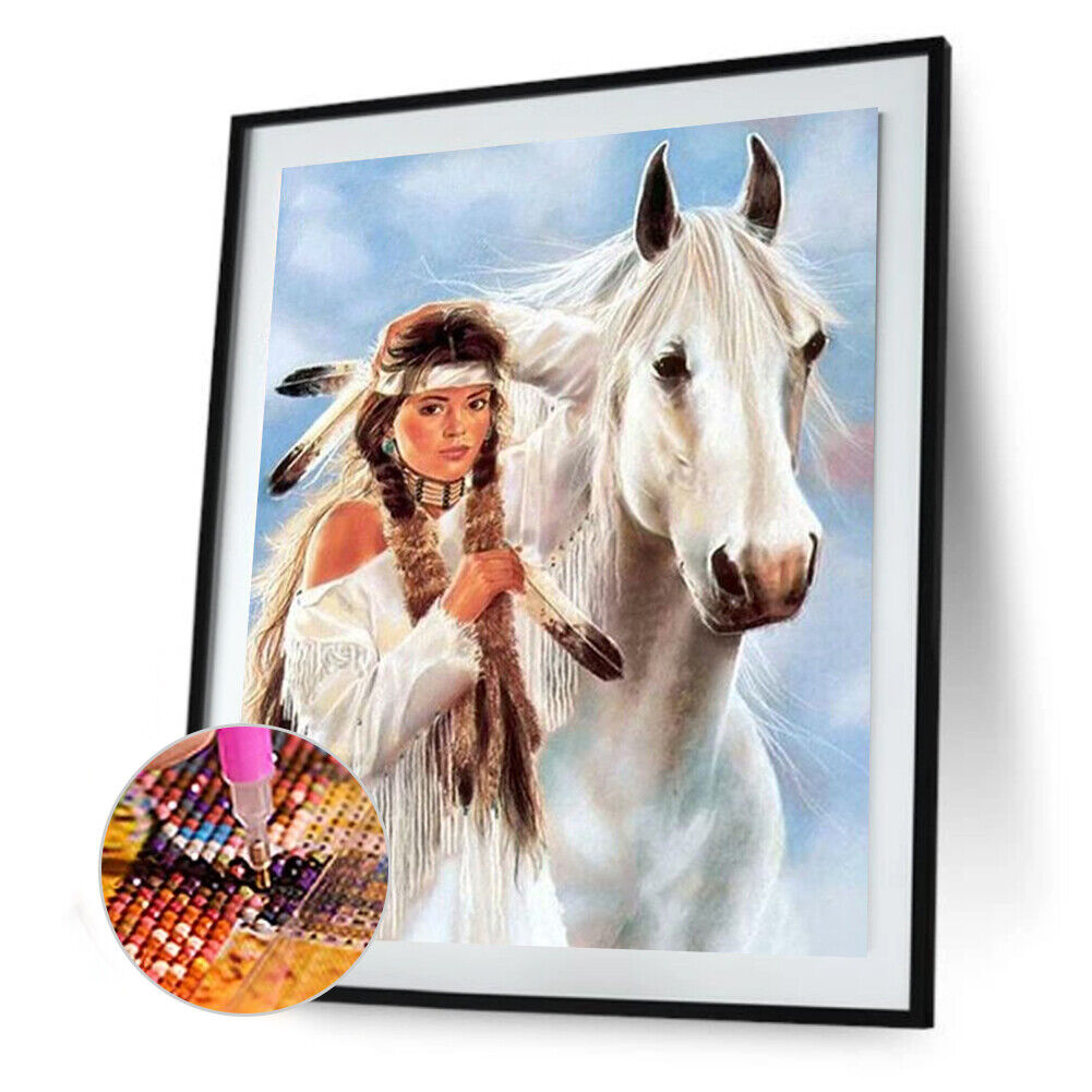 5D Full Round Drill Diamond Painting Woman and Horse Kit Wall Artwork Craft