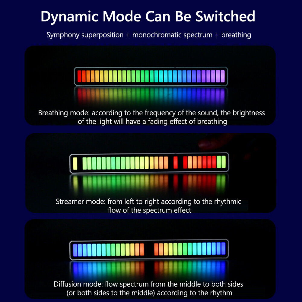 Rechargeable RGB Activated Music Rhythm Lamp Bar Sound Control (Black)