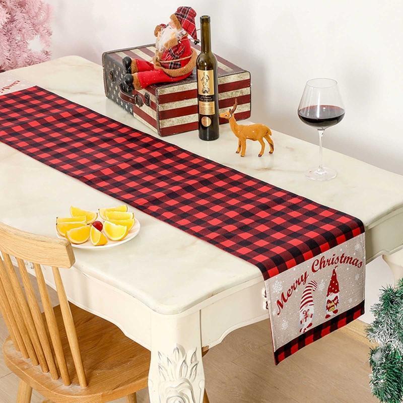 Christmas Table Runner Line Cloth Plaid Table Cloth Xmas Festival Holiday Party
