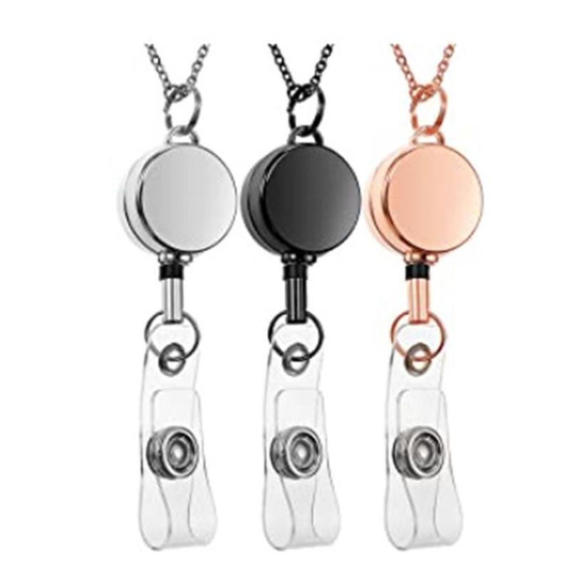 Badge Lanyard with Id Holder Alloy Badge Necklace Retractable Reel Clip Chain