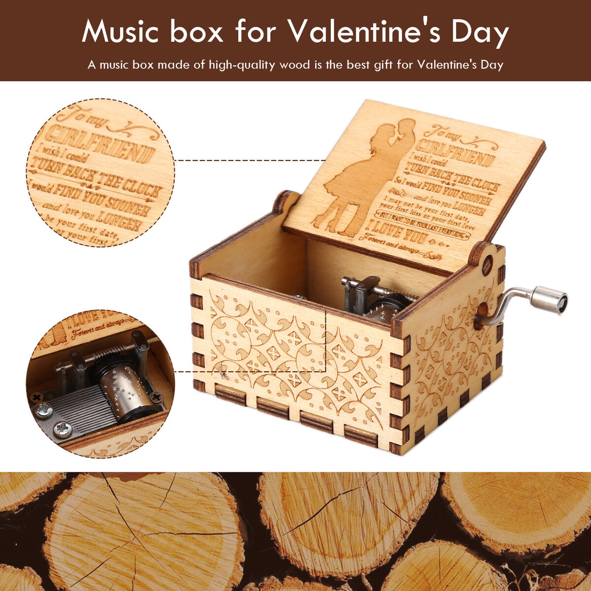 Wooden Music Box, Hand Crank Engraved Musical Box, Valentine Gifts (6)